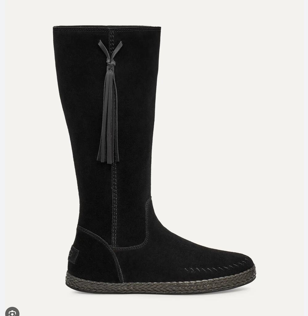RARE UGG Kelleen Tall Suede Braided Tassel Boots - Black - Size 10